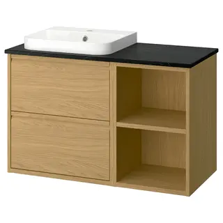 ÄNGSJÖN / BACKSJÖN wash-stand/wash-basin, oak effect/black marble effect, 102x49x71 cm