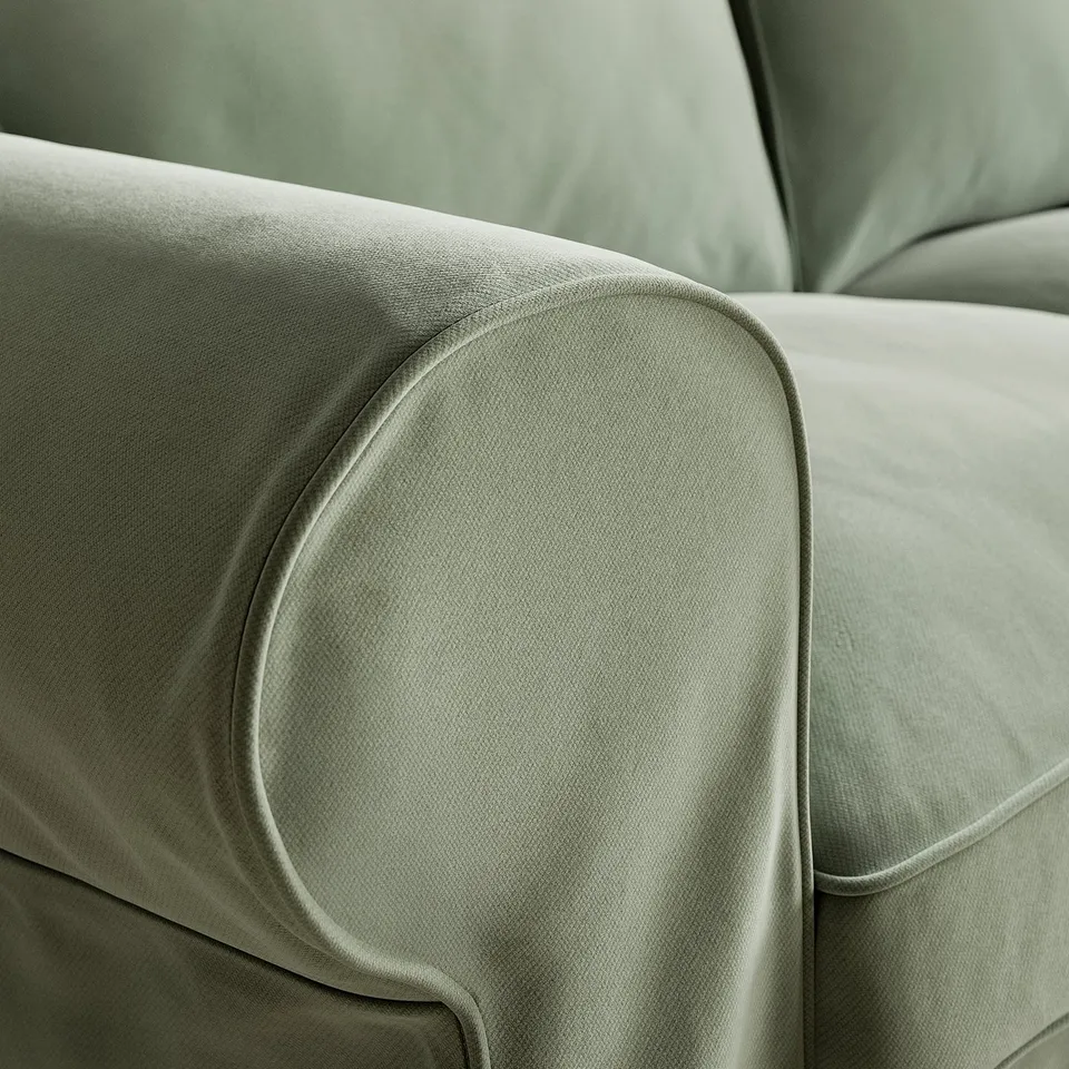 EKTORP 3-seat sofa with chaise longue, Hakebo grey-green