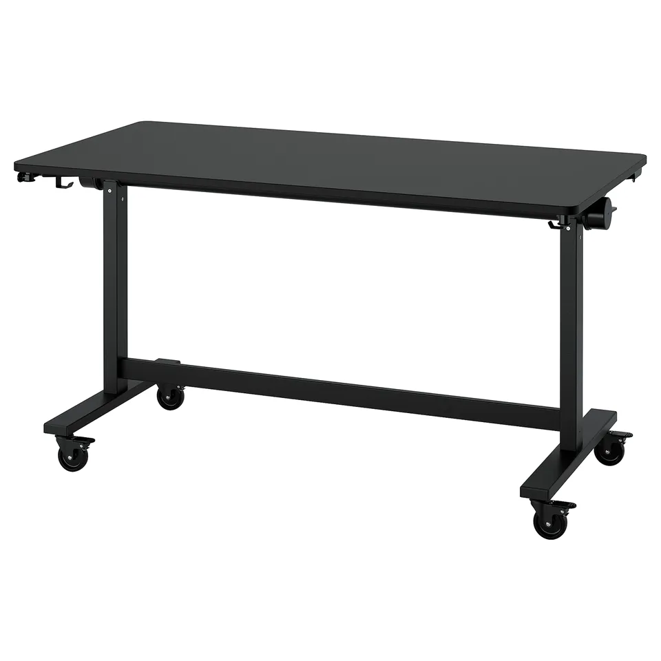 MITTZON: black adjustable meeting table on casters, rectangular shape, ergonomic design for flexibility.
