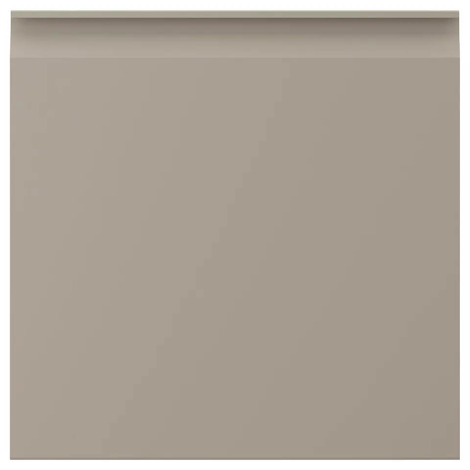 Square UPPLÖV kitchen cabinet in matt beige with chamfered edges and same-tone handles.