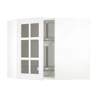 METOD corner wall cab w carousel/glass dr, white/Stensund white, 68x37x60 cm