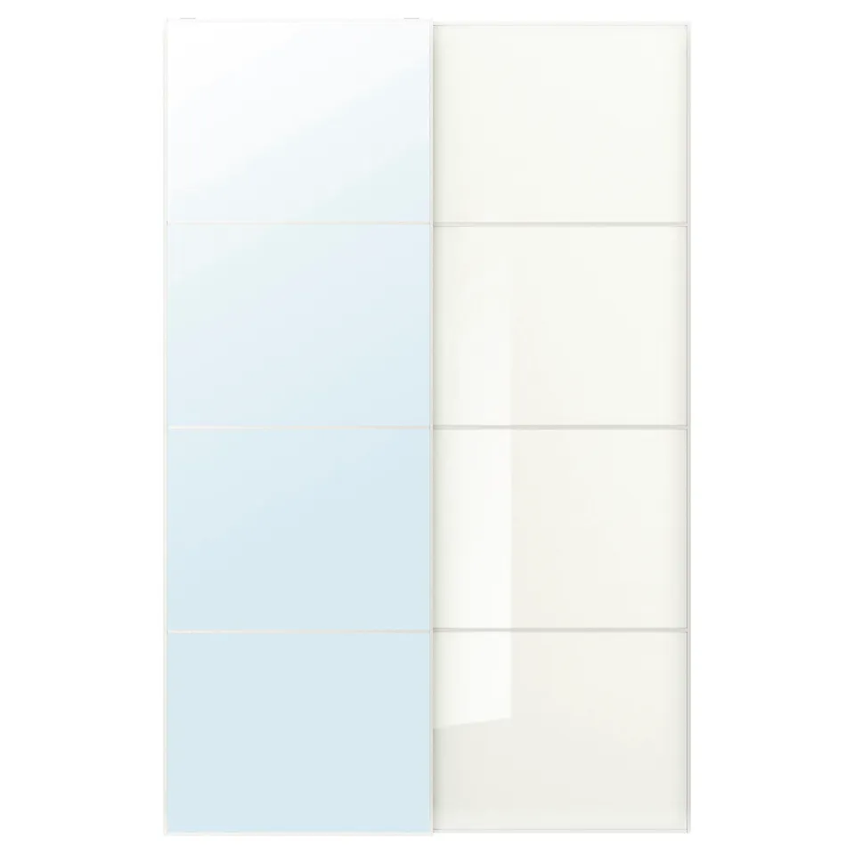 Sliding wardrobe, left glass/tinted, right frosted.
