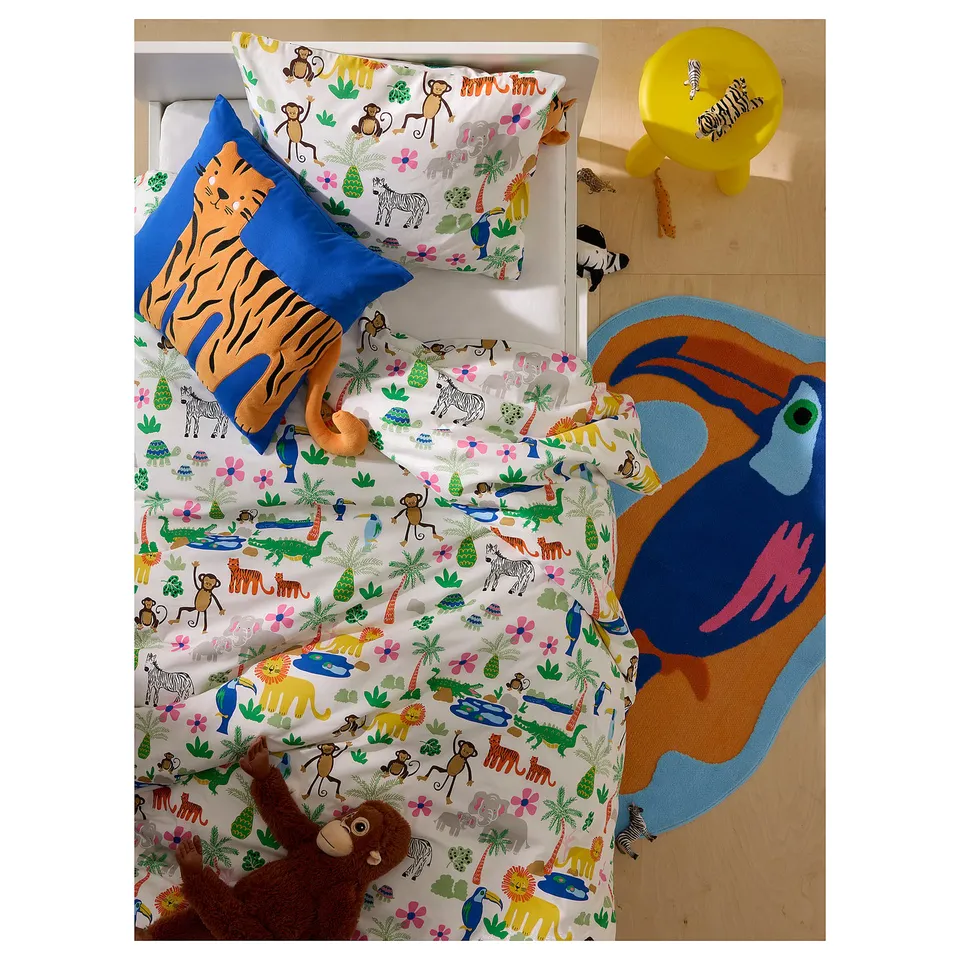 NATTHÄGER Duvet cover and pillowcase, multicolour/jungle, 150x200/50x80 cm