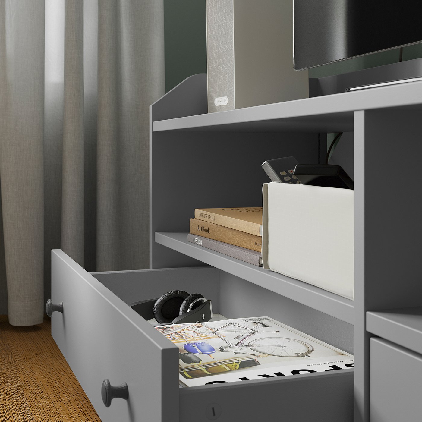HAUGA TV/storage combination, grey, 276x46x199 cm