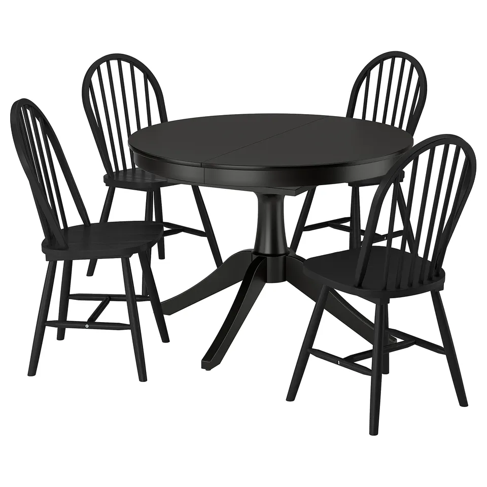 ROSENTORP / SKOGSTA Table and 4 chairs, black/black, 110/155 cm