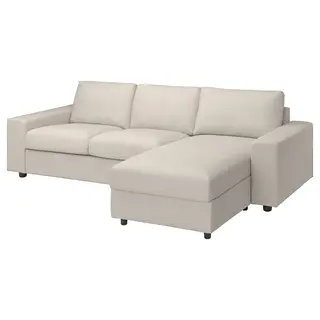 VIMLE cover 3-seat sofa w chaise longue, with wide armrests Gunnared/beige