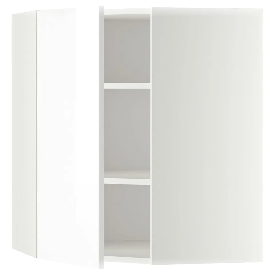 A white METOD kitchen cabinet with a modern design and adjustable shelves.
