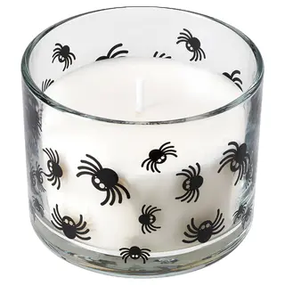 KUSTFYR scented candle in glass, Jelly candy spider pattern/clear glass, Height 6 cm