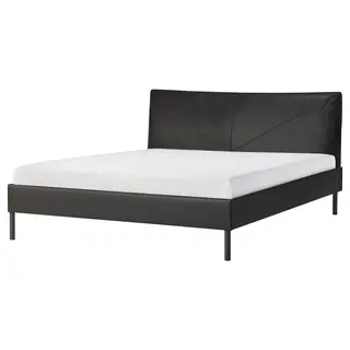 SLÅTTERGUBBE upholstered bed frame, Bomstad dark brown, Length 222 x Width 185 cm