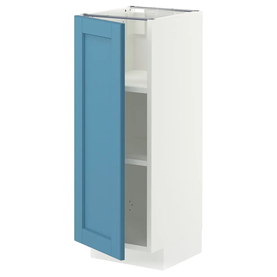 METOD Base cabinet with shelves, white/Lerhyttan blue, 30x37 cm