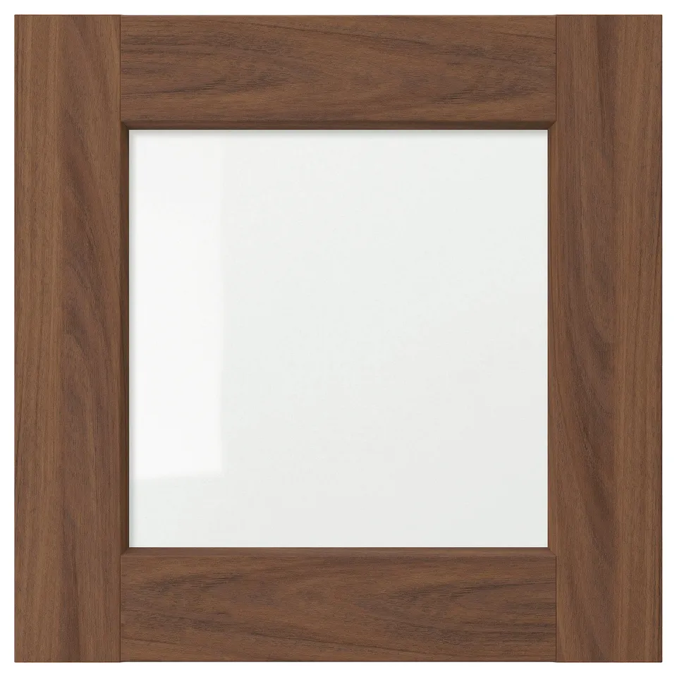 ENKÖPING: brown walnut wood look, square, with clear glass centre.