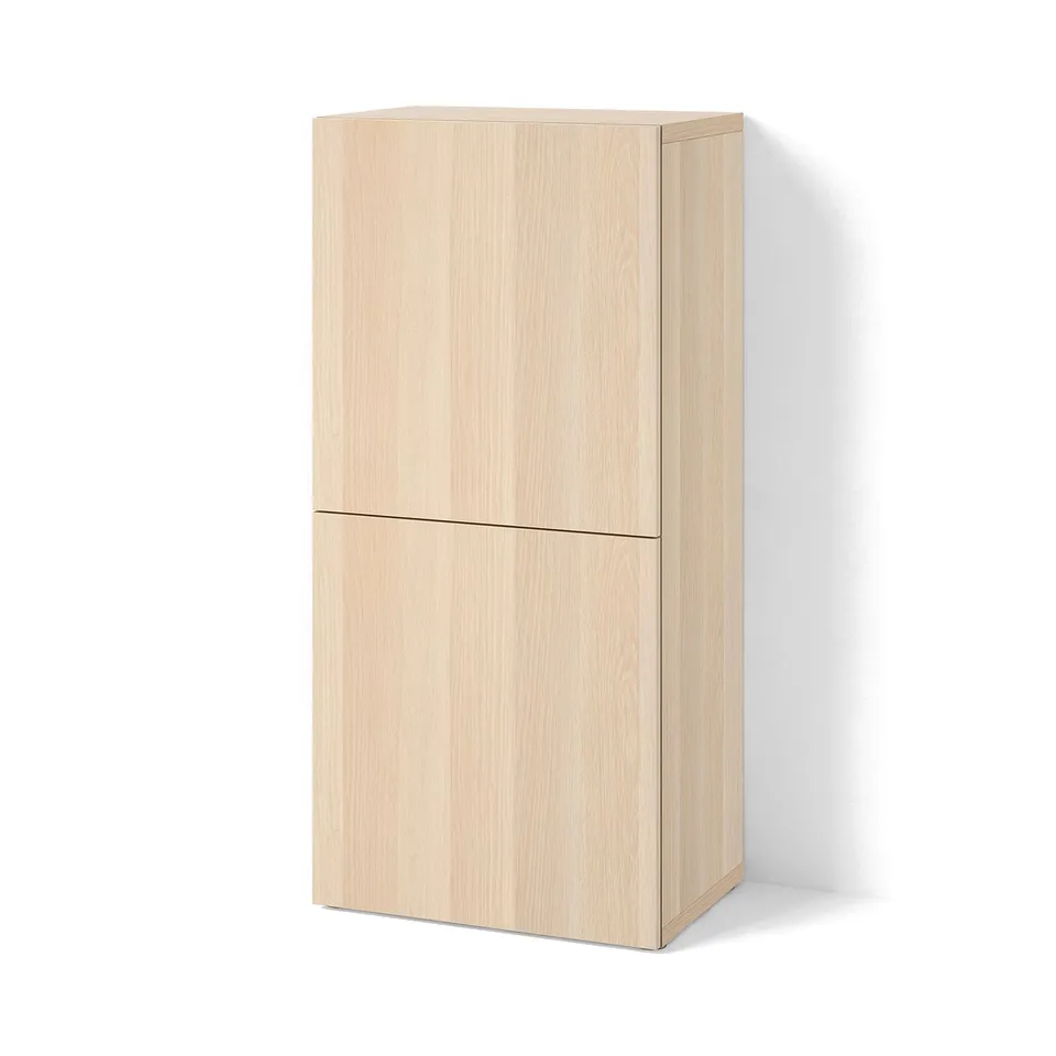 BESTÅ Shelf unit with doors, white stained oak effect/Lappviken white stained oak effect, 60x42x129 cm