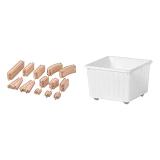 LILLABO/VESSLA set: 50-piece rail set + storage crate with castors, white