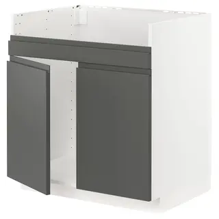 METOD base cab f HAVSEN double bowl sink, white/Voxtorp dark grey, 80x60x80 cm