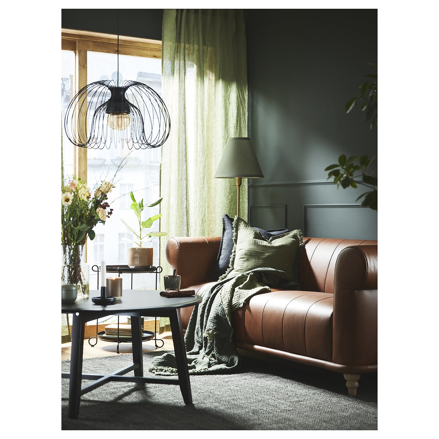 DYTÅG Curtains, 1 pair, grey-green/with heading tape, 145x300 cm