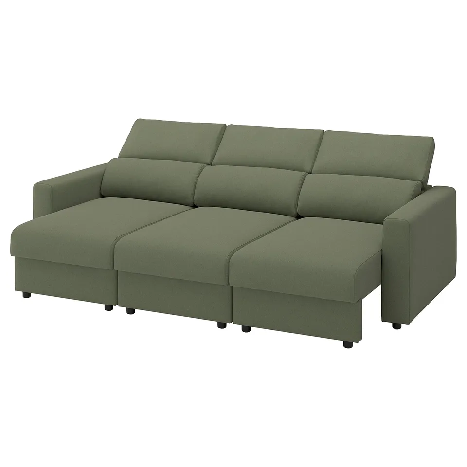 The malmkoping sofa is a green, fabric-covered sectional with chaise lounges, ideal for relaxing and entertaining.