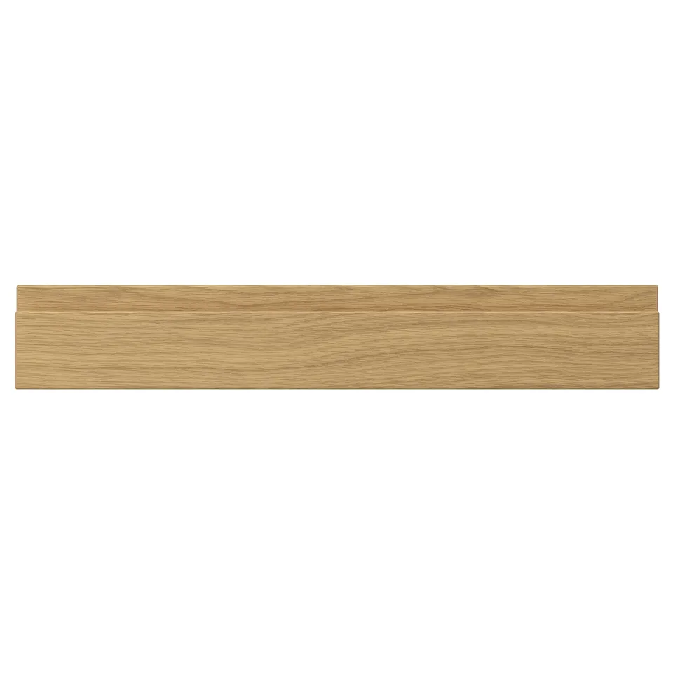 VOXTORP oak wood panel, sleek and modern, integrated handles, smooth finish, warm tones.