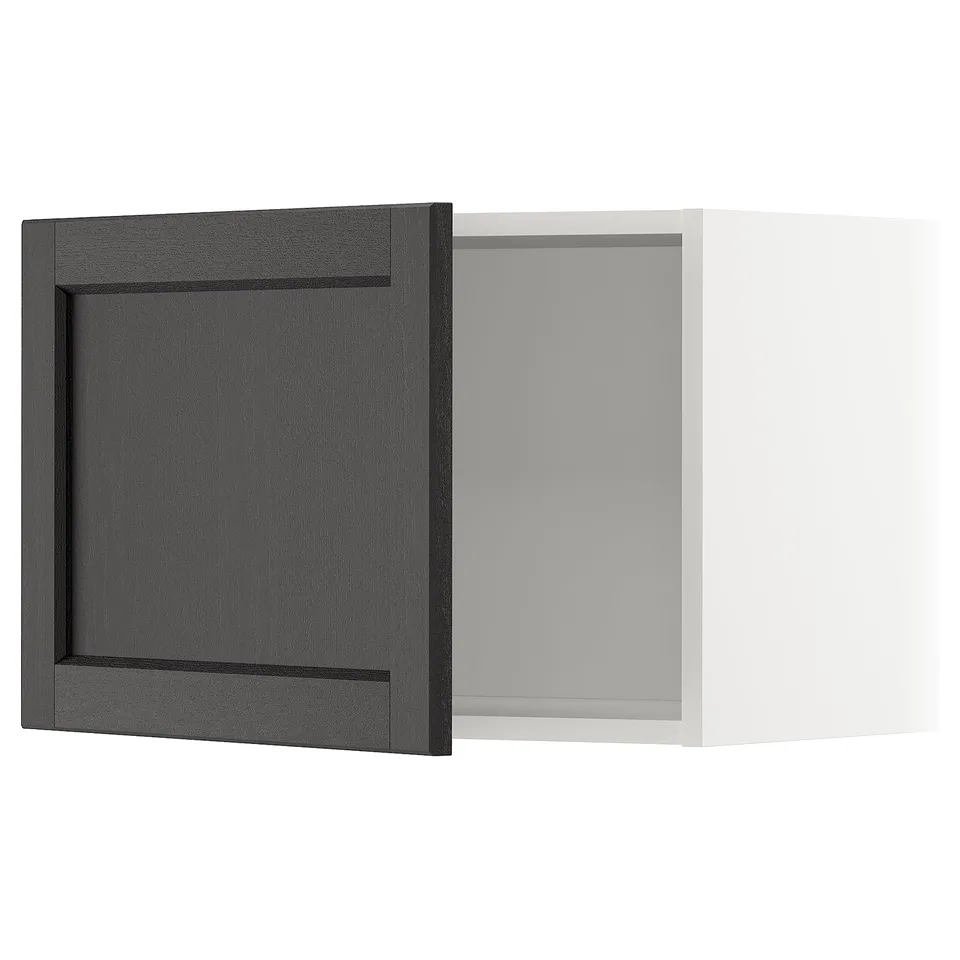 Black stained kitchen cabinet with square panel design. METOD system, traditional style.