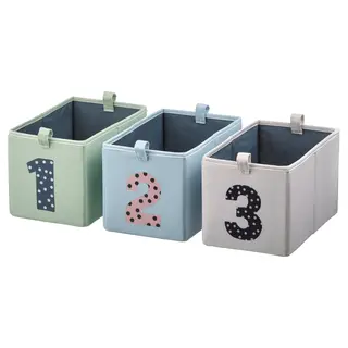 BARNDRÖM box, set of 3, green blue/beige, 17x27x17 cm