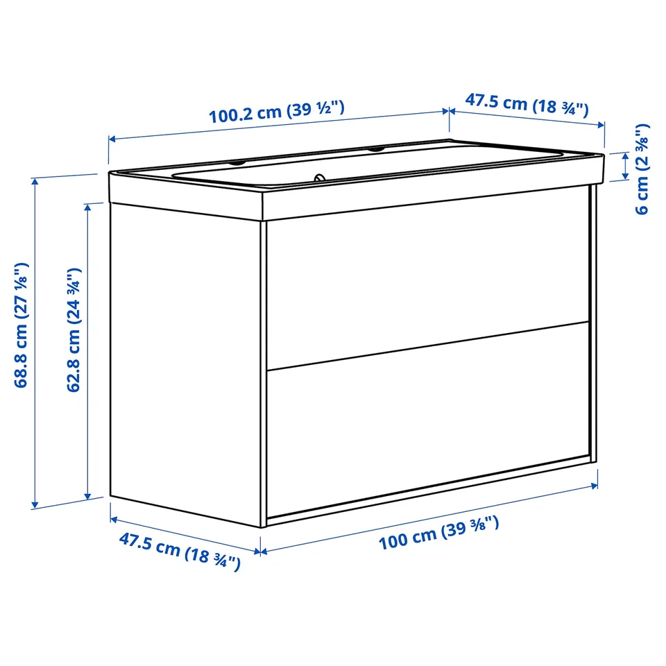 Illustration with measurements for the product: ÄNGSJÖN.
