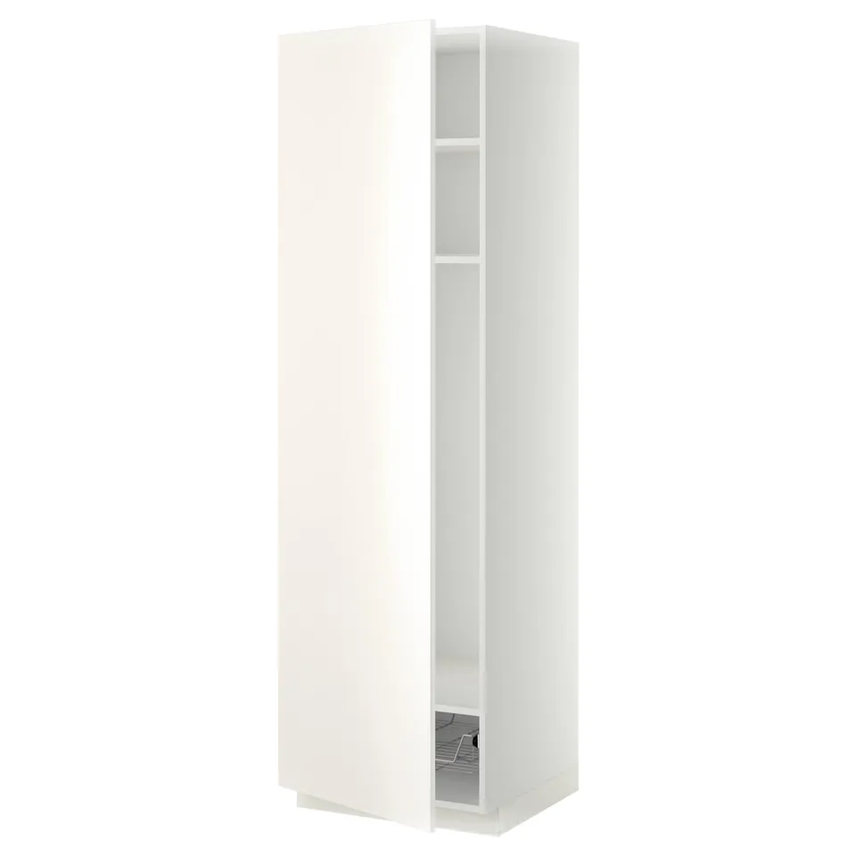 A white METOD kitchen cabinet with adjustable shelves and a hinged door.