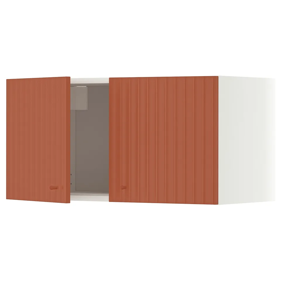 METOD Wall cabinet with 2 doors, white/Terrsjö red-brown wave pattern, 80x37x40 cm