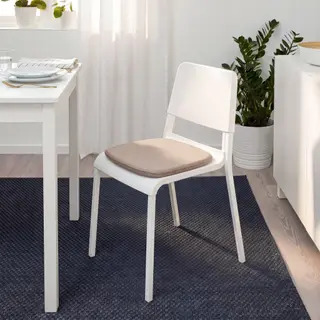 TEODORES/ÄLVGRÄSMAL set: chair + chair pad, white + beige, Width 46 x Depth 54 x Height 80 cm