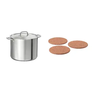 HEAT/IKEA set: pot with lid + pot stand, stainless steel + cork, 15.0 l