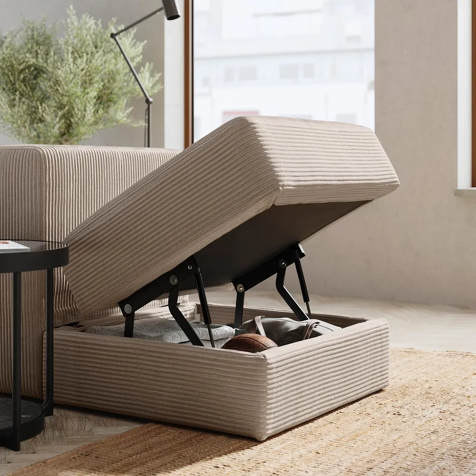 JÄTTEBO sofa module with storage. Beige, fabric, rectangular, with side opening.