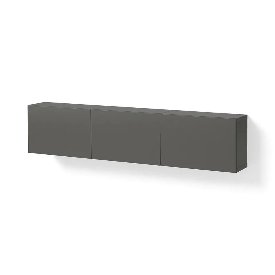 BESTÅ Wall-mounted cabinet combination, dark grey/Lappviken dark grey, 180x22x38 cm