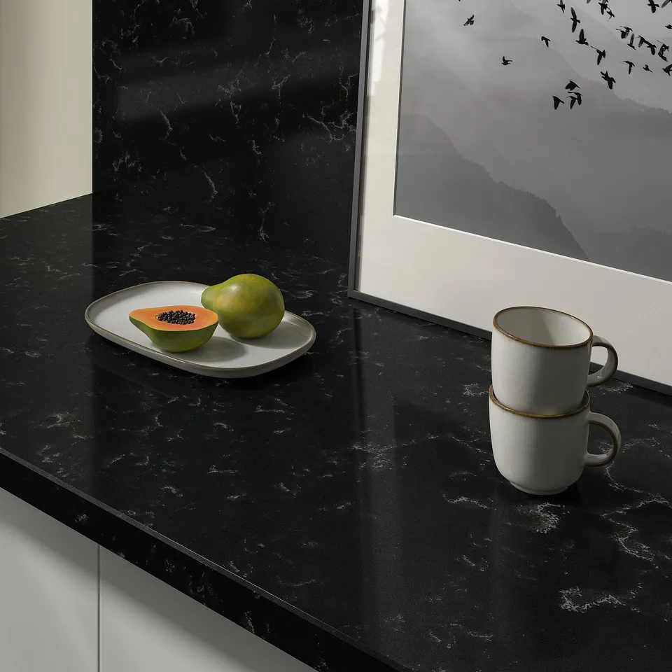 TÄRNHULT Custom made wall panel, black marble effect/glass composite, 1 m²x2.0 cm