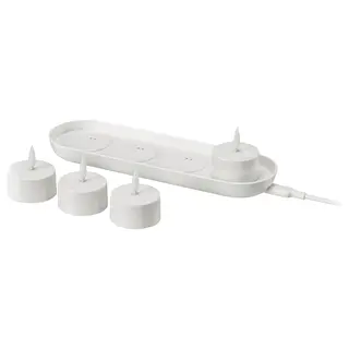 SKATGÅS LED tealight kit, with charging tray white, Length 20 x Width 6 cm