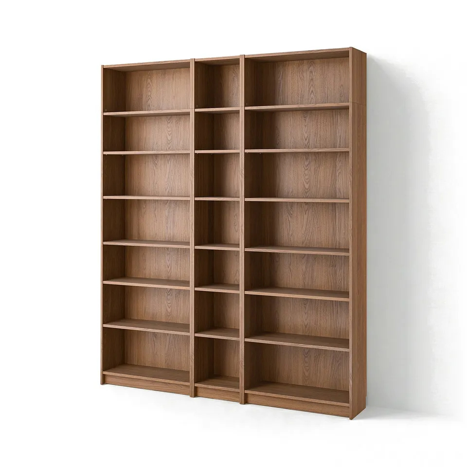BILLY bookcase in natural wood with adjustable shelves for versatile storage.
