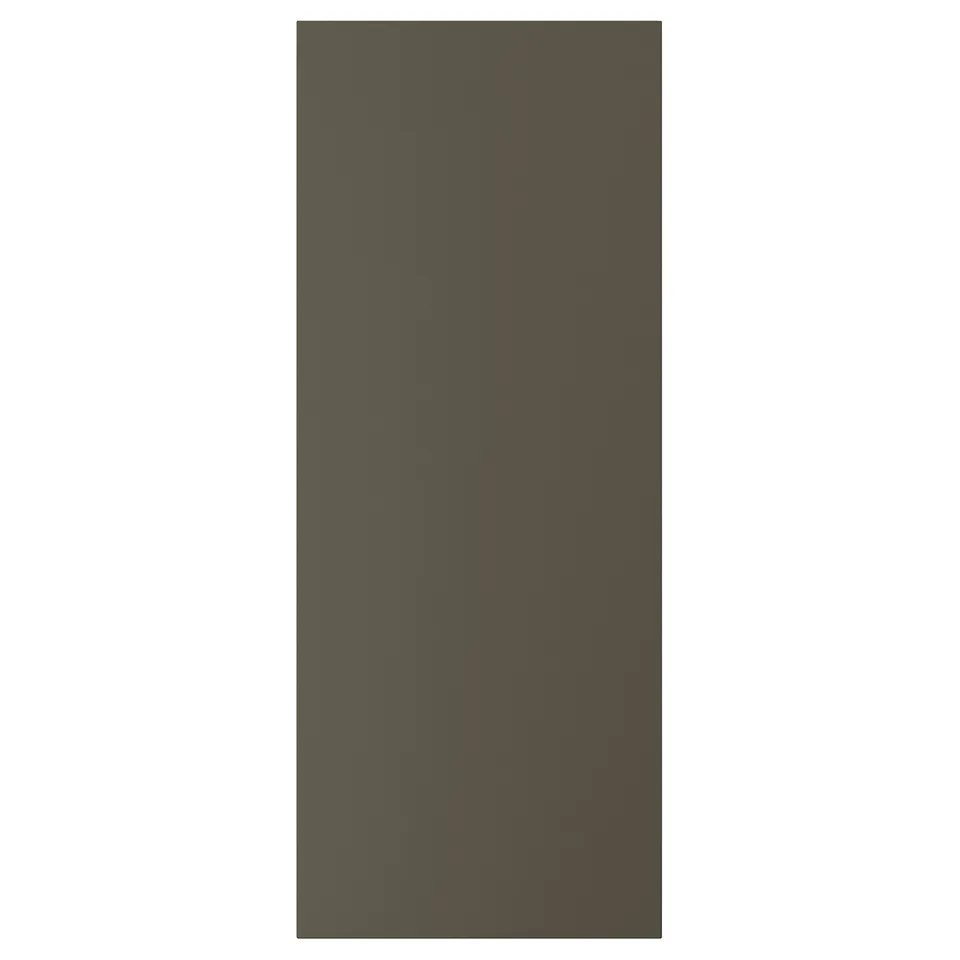 A HAVSTORP door in dark brown with a smooth surface. Its rectangular and made from acrylic paint and fibreboard, featuring clean straight lines.