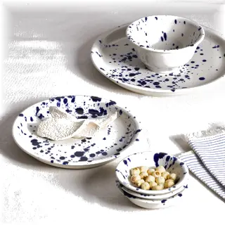 SILVERSIDA set: bowl + bowl + plate + side plate, patterned/blue, 11 cm