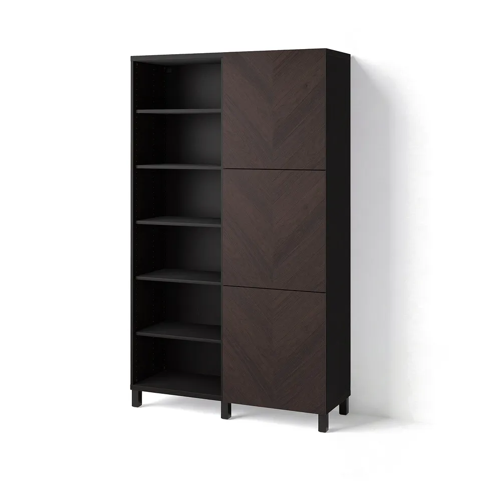 BESTÅ Storage combination with doors, black-brown Hedeviken/dark brown stained oak veneer, 120x42x202 cm