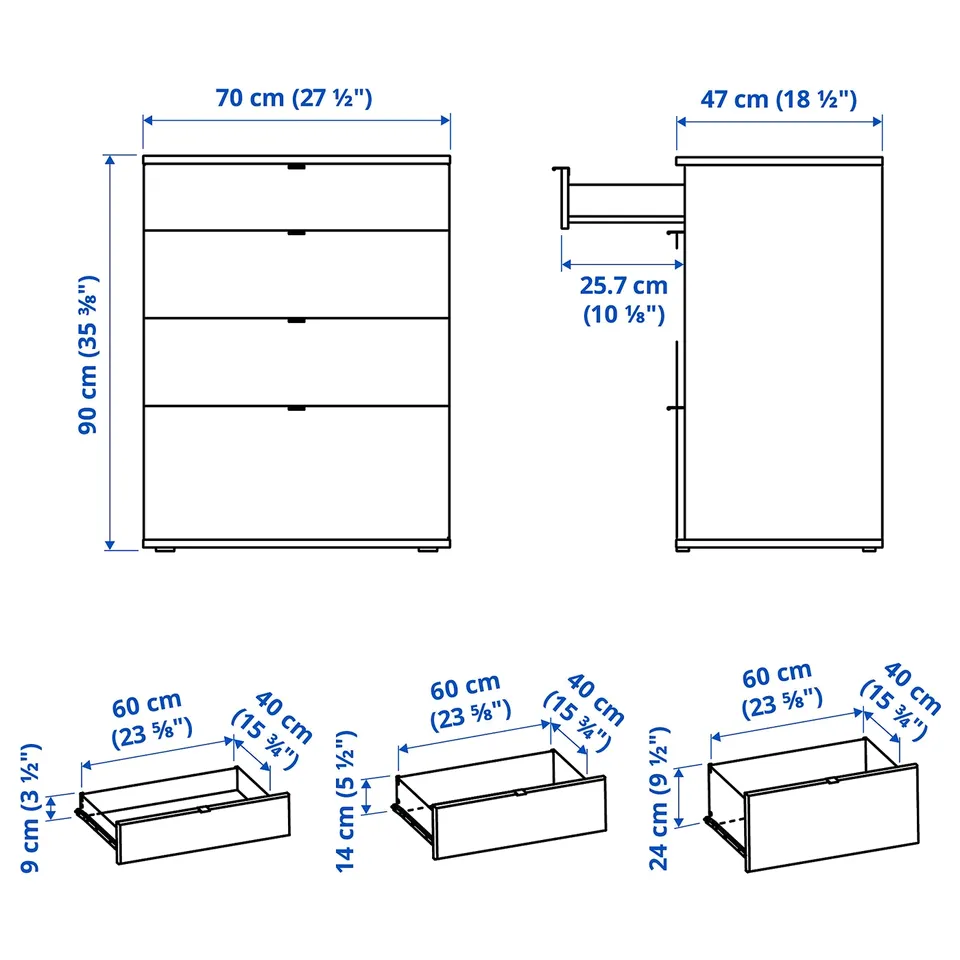 Illustration with measurements for the product: VIHALS.