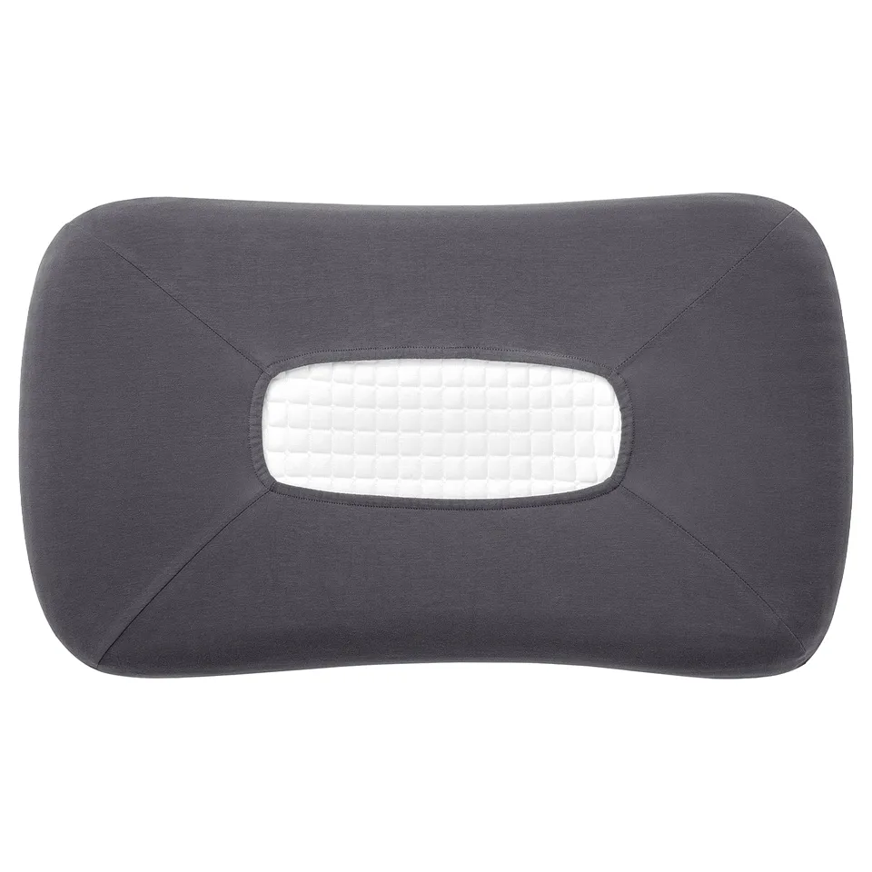 Dark grey ergo pillow cover, rectangular with elastic edges, soft cotton blend.
