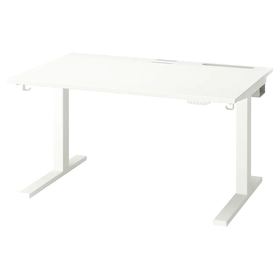 MITTZON desk in white, modern design, adjustable height.
