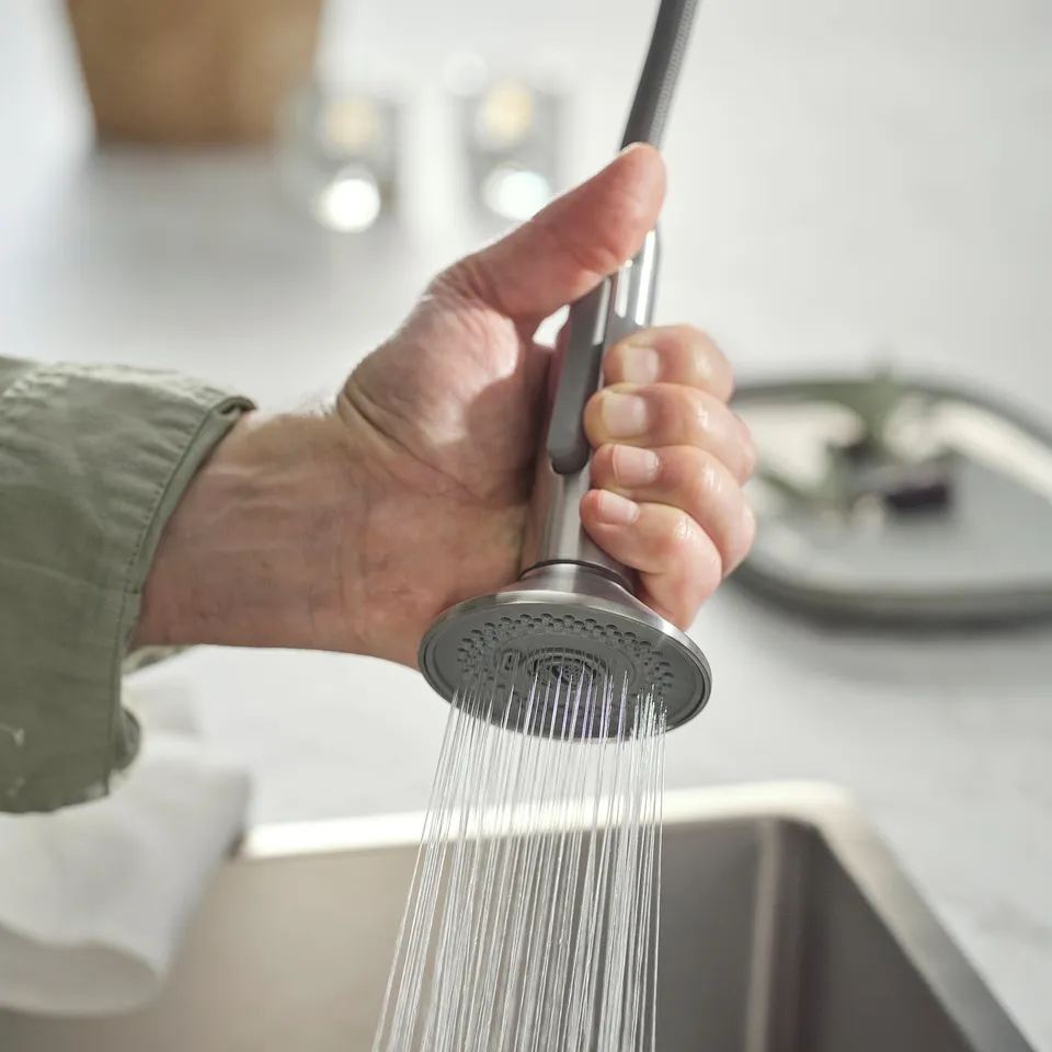 MAJSJÖN Kitchen mixer tap pull down w spray, stainless steel colour
