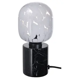 MARKFROST / MOLNART table lamp with light bulb, marble black/tube-shaped white/clear glass, Height 11 cm