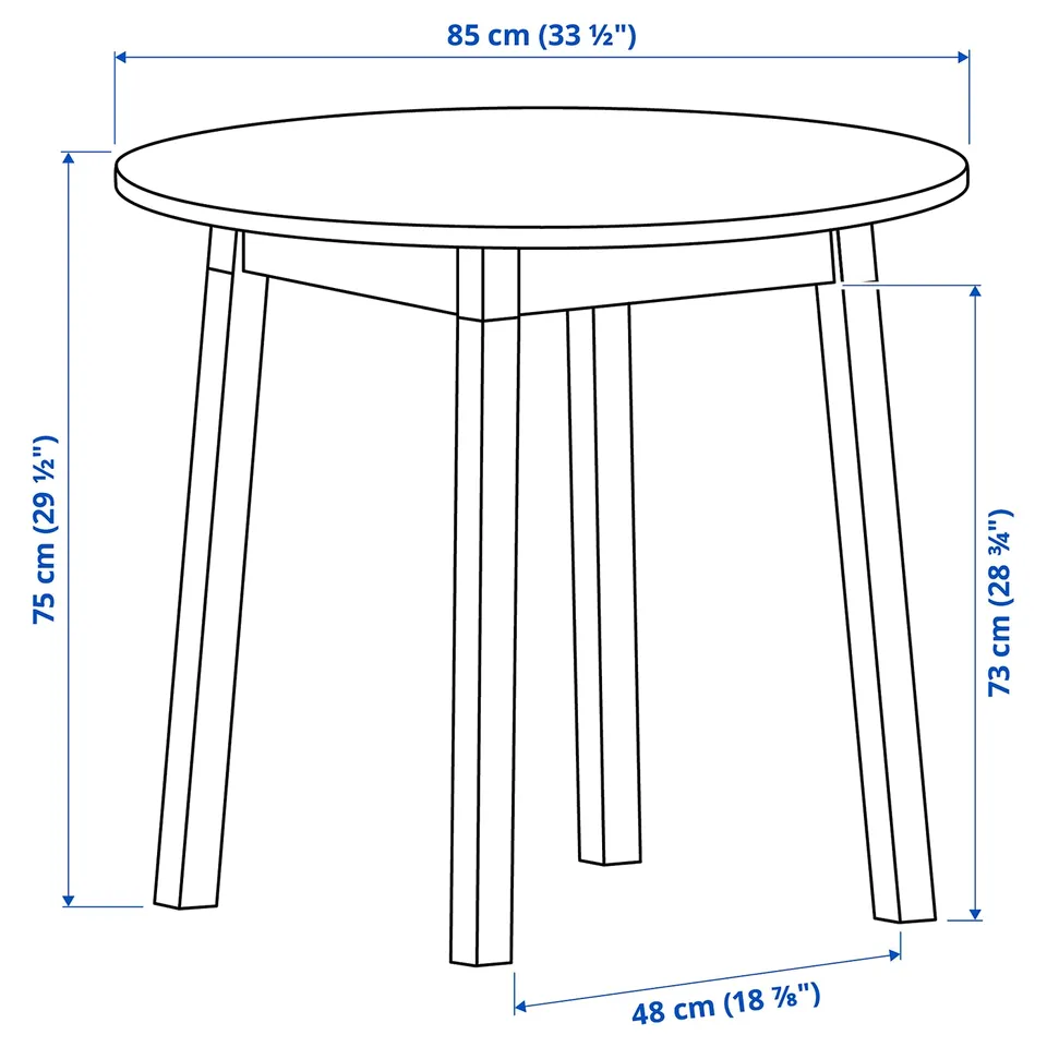 PINNTORP Table, light brown stained/black stained pine, 85 cm