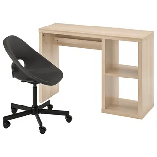 KALLAX / ELDBERGET desk and chair, white stained oak effect/dark grey black, 111x39 cm