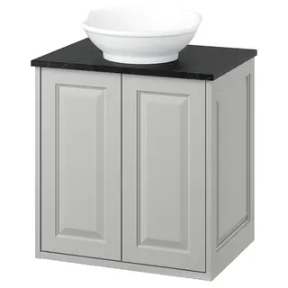 TÄNNFORSEN / VÄSTERSJÖN wash-stnd w doors/wash-basin, light grey/black marble effect, 62x49x79 cm