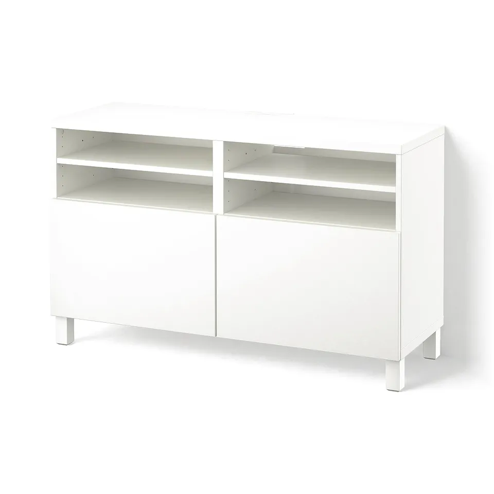 BESTÅ TV bench with doors, white/Lappviken/Stubbarp white, 120x42x74 cm