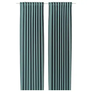 MAJGULL room darkening curtains, 1 pair, dark grey-turquoise/with heading tape, 145x250 cm