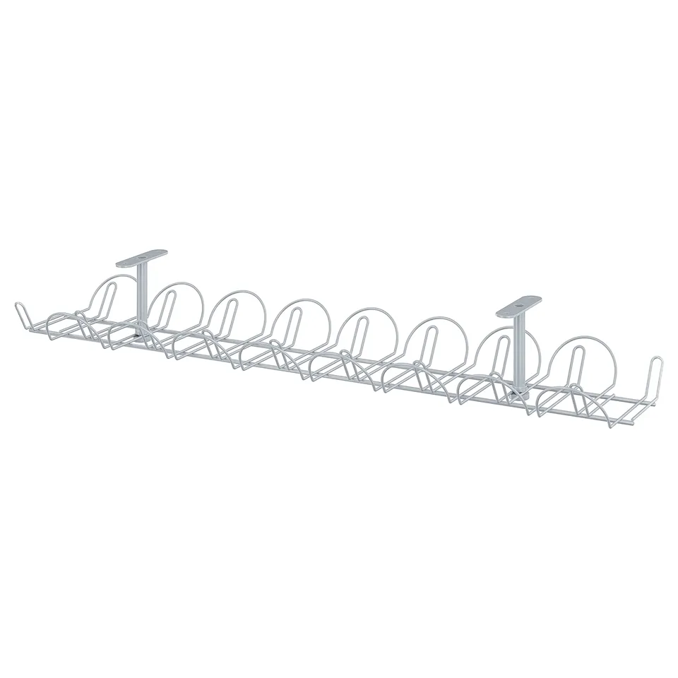 A SIGNUM cable management tool, silver. Made of steel with powder coating, it organises cables neatly under tables.