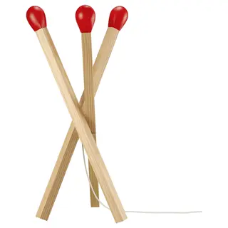 STRÅLA LED floor lamp, matchstick-shaped wood