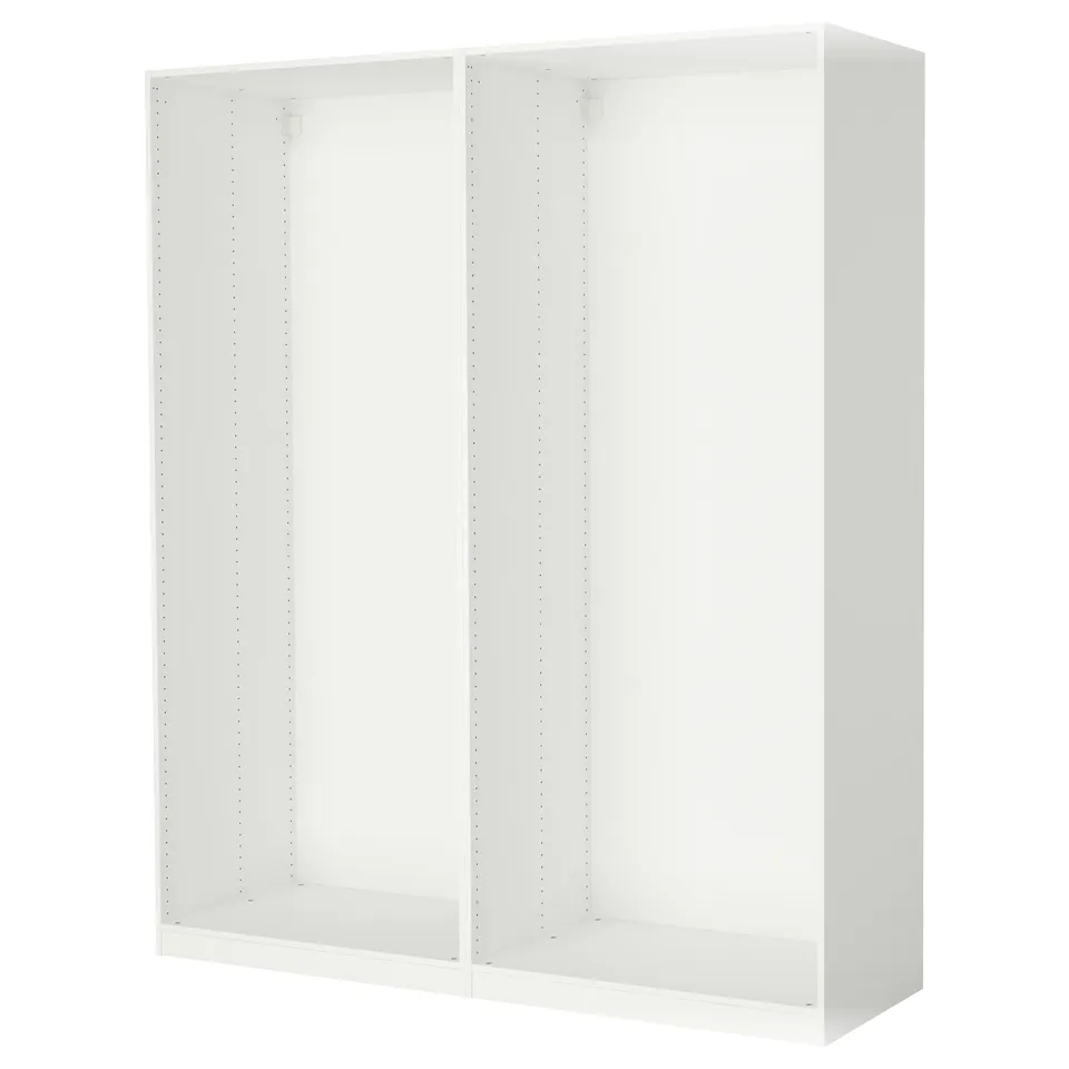 White ikea PAX wardrobe frame, rectangular, modern minimalist design.
