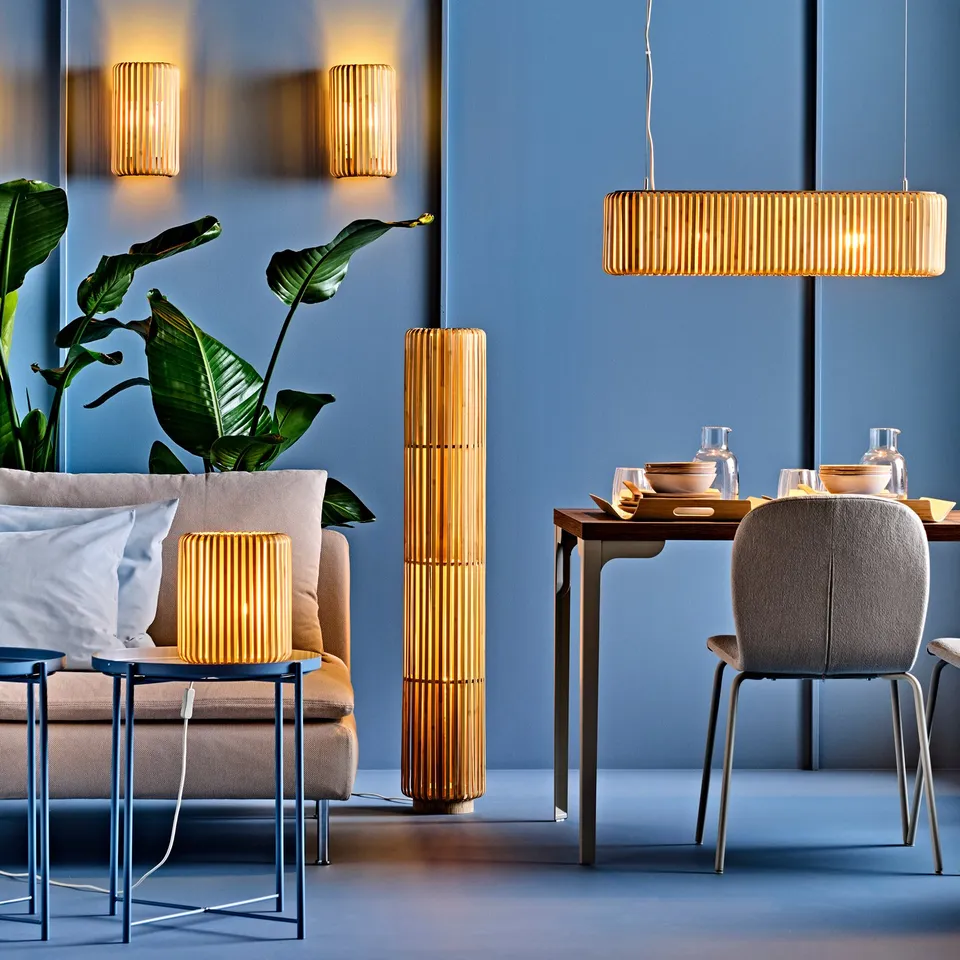 VARPTROSS Wall lamp, wired-in installation, bamboo, 30 cm